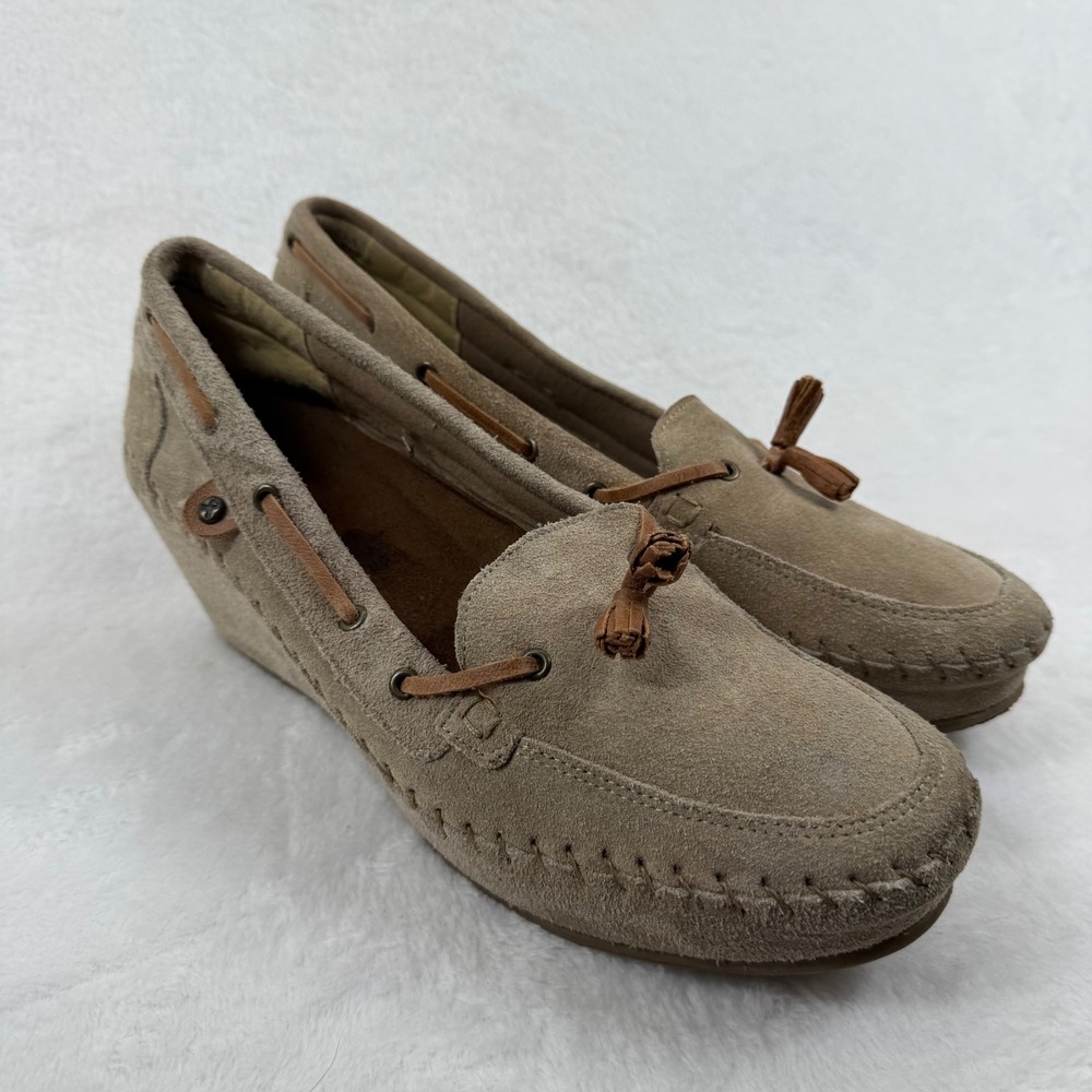 Soul of Africa Suede‎ Leather Wedge Mocassin Loafers Taupe Brown Size 10 US